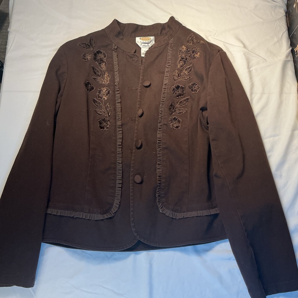 Talbots Dark Brown Embroidered Blazer